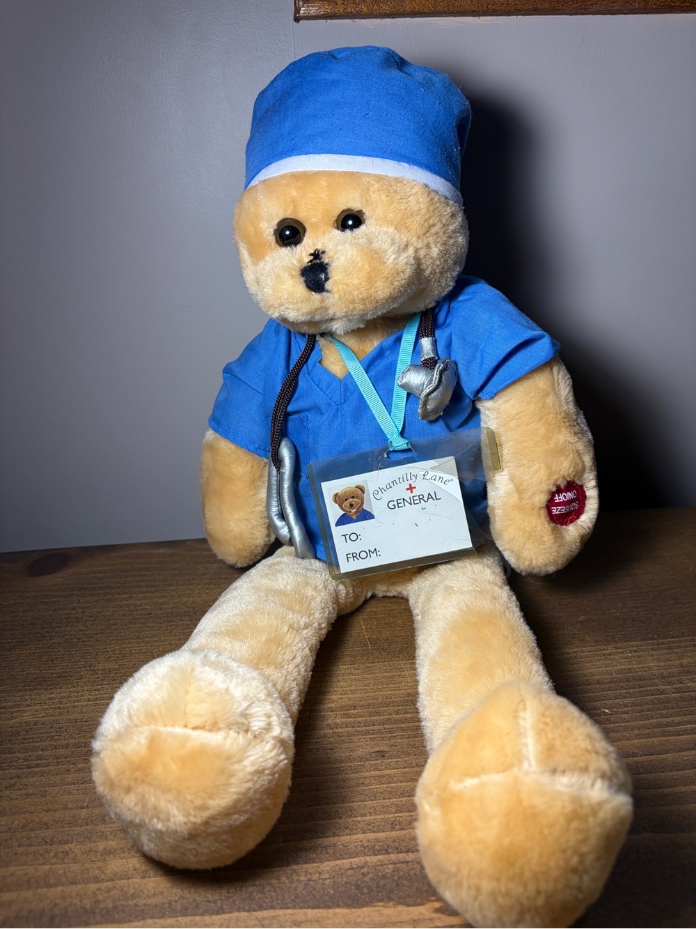 Chantilly Lane 19" Medical Doctor Bear Blue Scrubs Sings Bad Case of Loving You